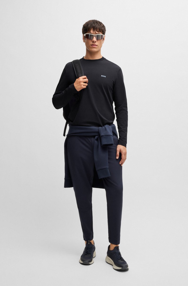 Hugo Boss Camiseta De Manga Larga De Algodón Elástico Con Logo En Contraste