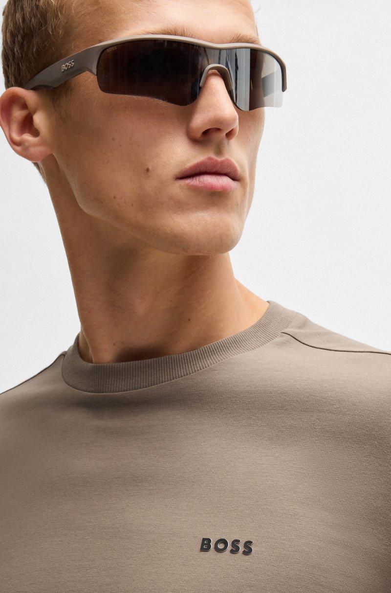 Hugo Boss Camiseta De Manga Larga De Algodón Elástico Con Logo En Contraste