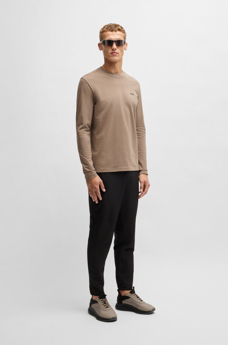 Hugo Boss Camiseta De Manga Larga De Algodón Elástico Con Logo En Contraste