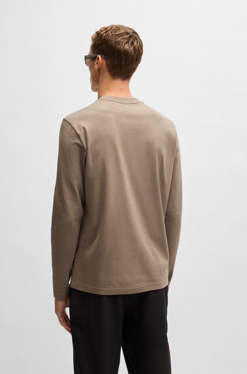 Hugo Boss Camiseta De Manga Larga De Algodón Elástico Con Logo En Contraste