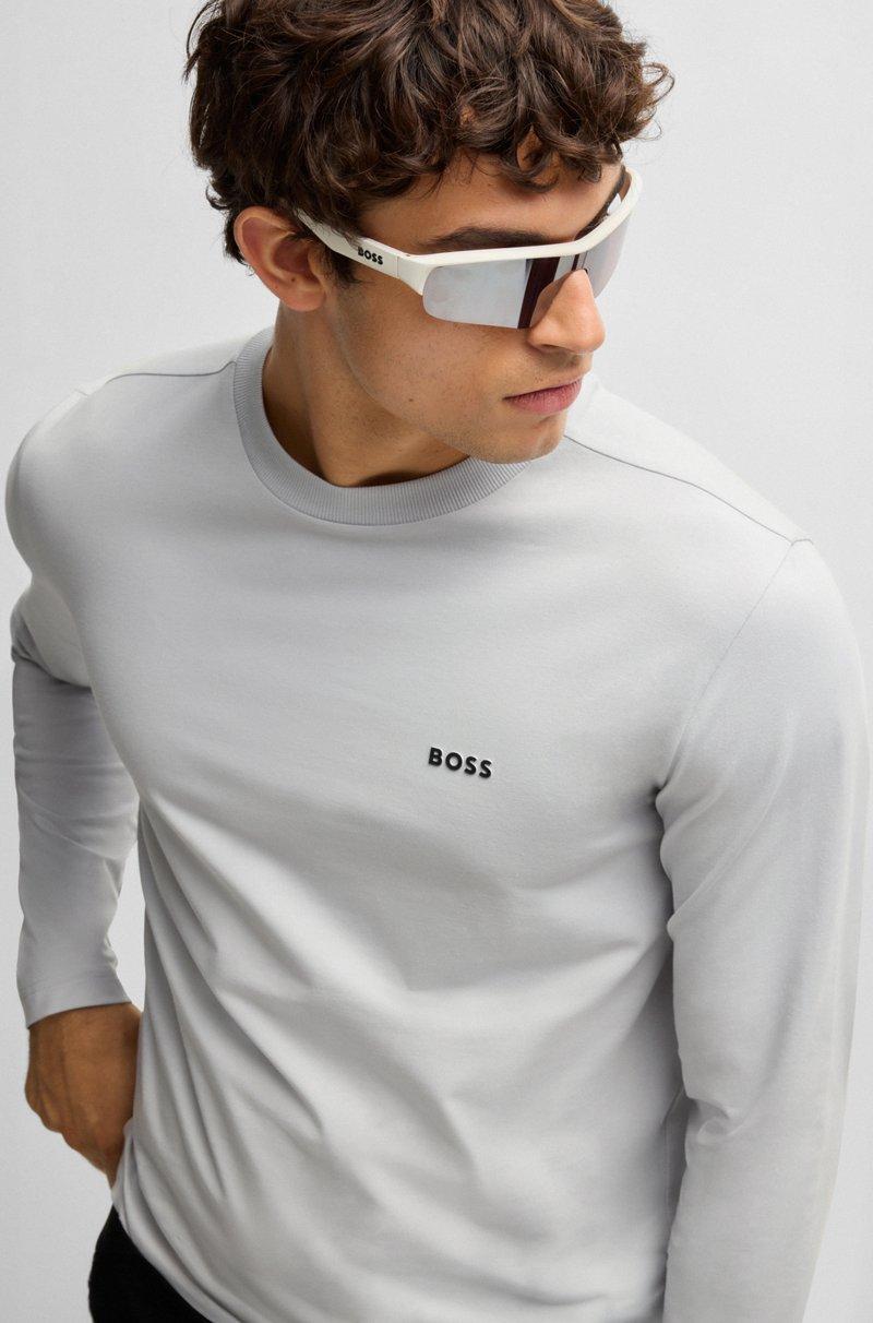 Hugo Boss Camiseta De Manga Larga De Algodón Elástico Con Logo En Contraste