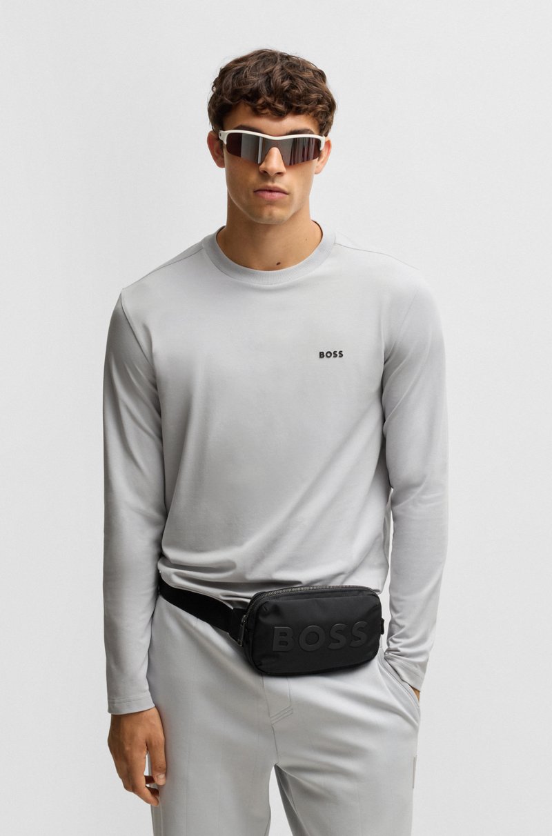 Hugo Boss Camiseta de manga larga de algodón elástico con logo en contraste