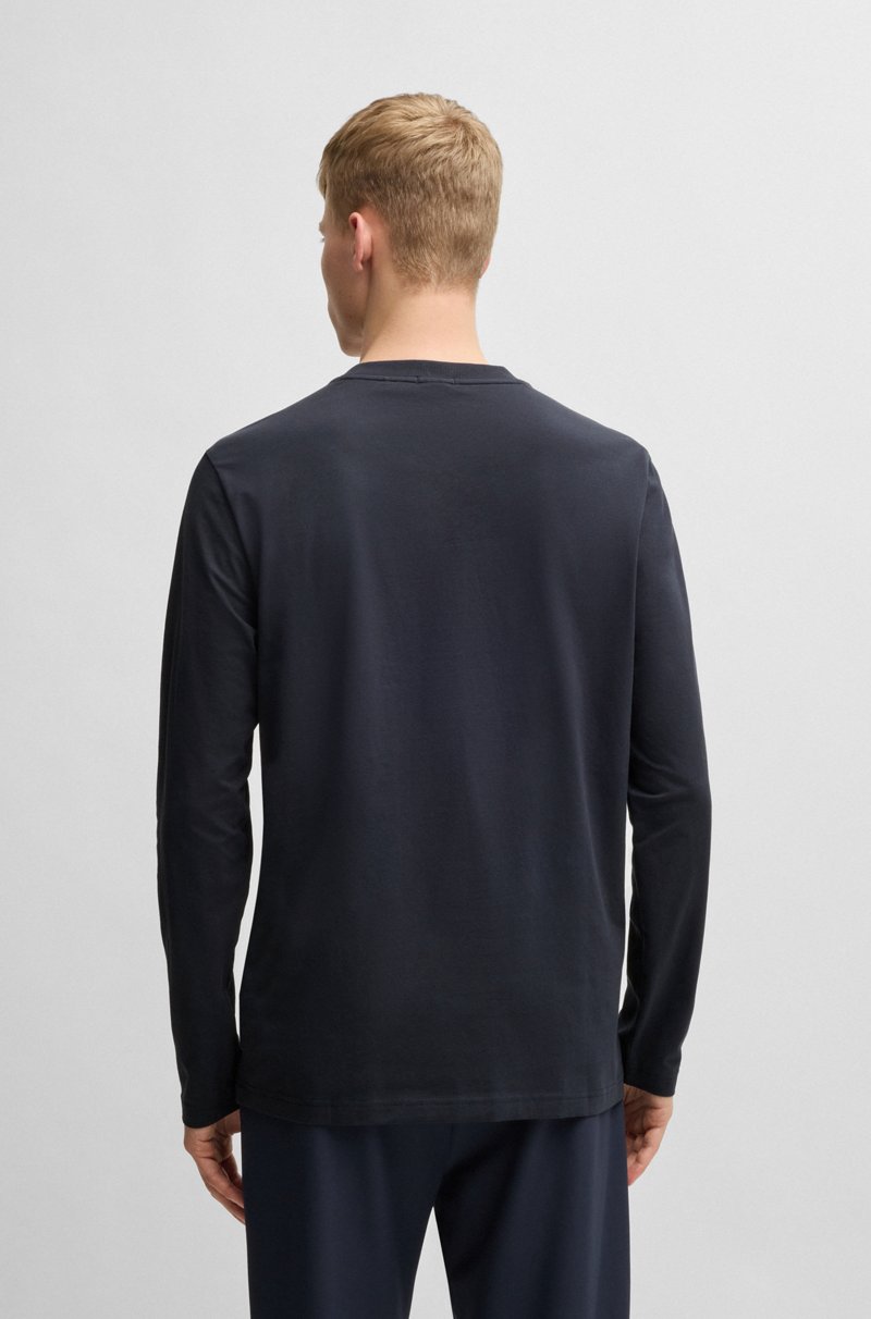 Hugo Boss Camiseta De Manga Larga De Algodón Elástico Con Logo En Contraste