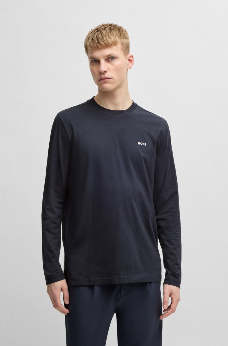 Hugo Boss Camiseta de manga larga de algodón elástico con logo en contraste