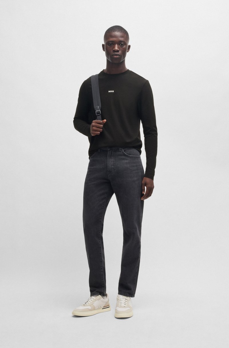 Hugo Boss Camiseta De Manga Larga De Algodón Elástico Con Logo Estampado