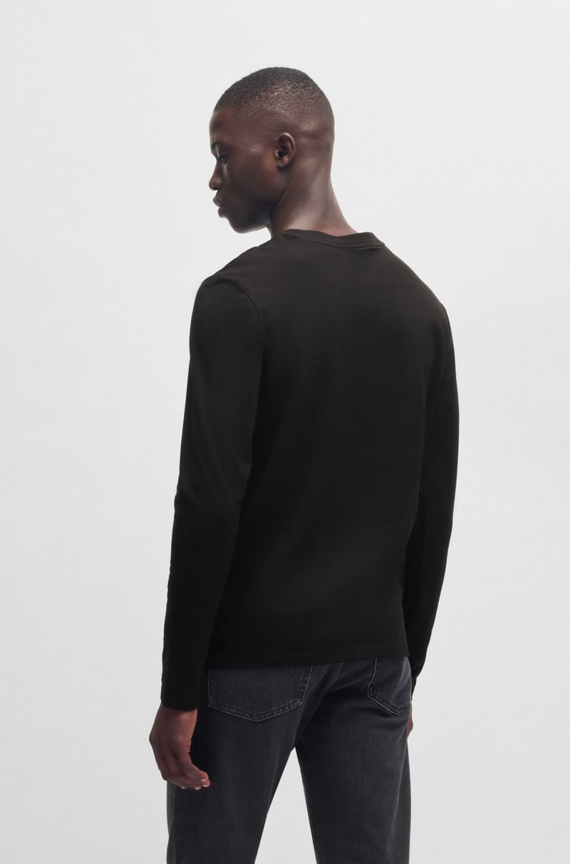 Hugo Boss Camiseta De Manga Larga De Algodón Elástico Con Logo Estampado