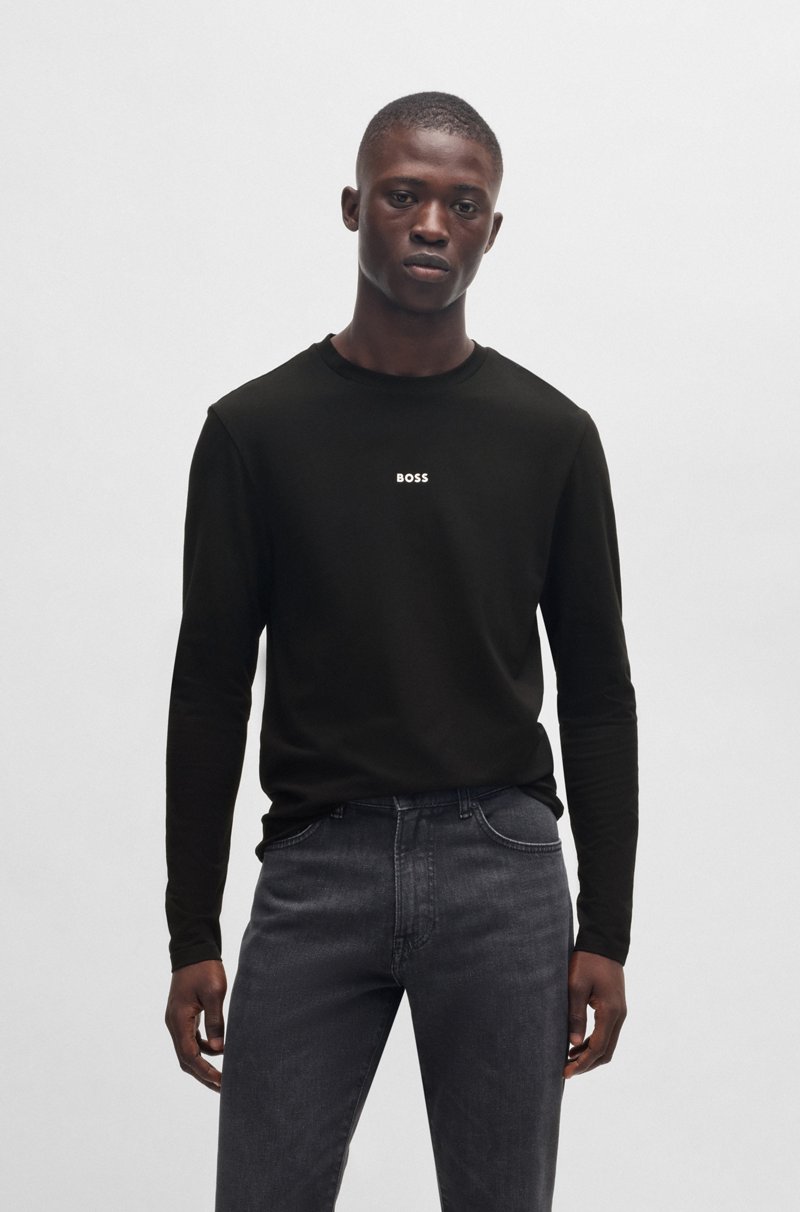 Hugo Boss Camiseta de manga larga de algodón elástico con logo estampado