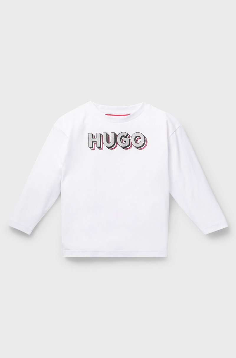 Hugo Boss Camiseta de manga larga de algodón para niños con logo de efecto reluciente
