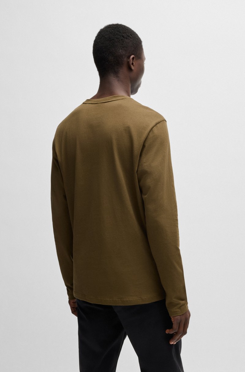 Hugo Boss Camiseta De Manga Larga En Algodón Con Parche De Logo Tejido