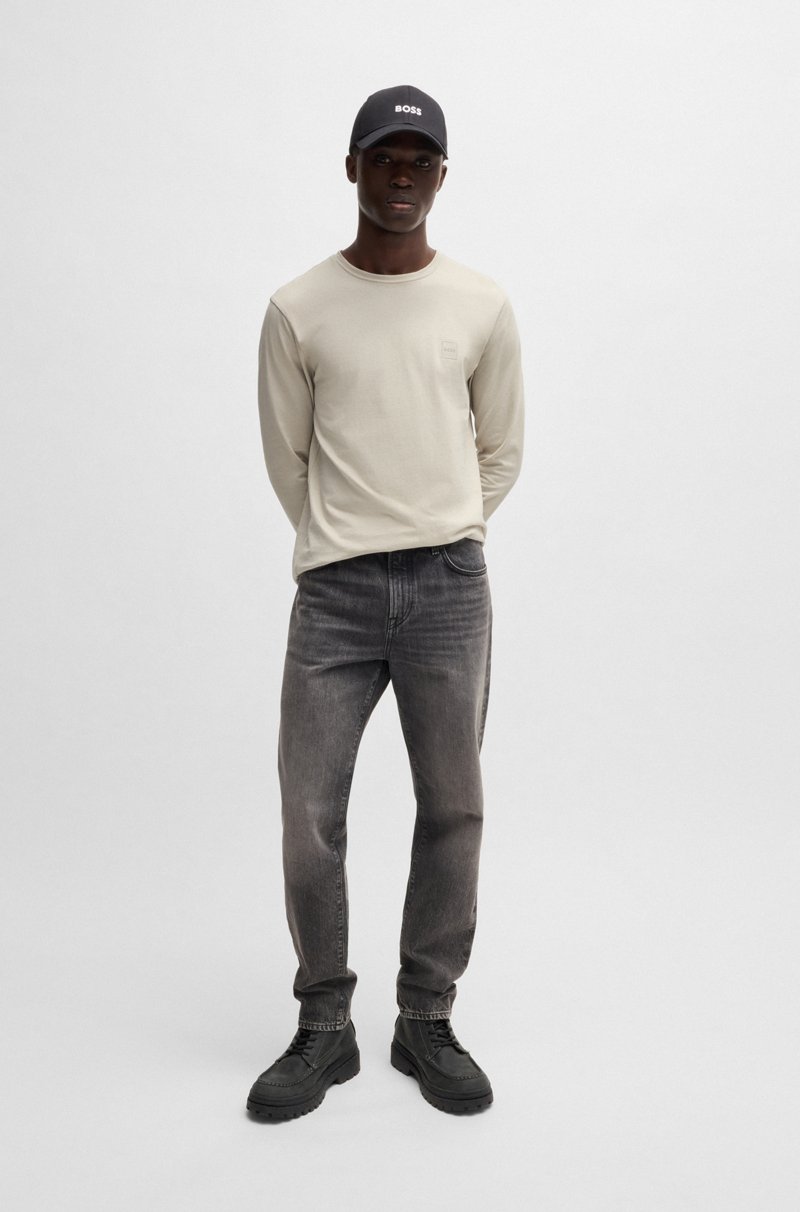 Hugo Boss Camiseta De Manga Larga En Algodón Con Parche De Logo Tejido