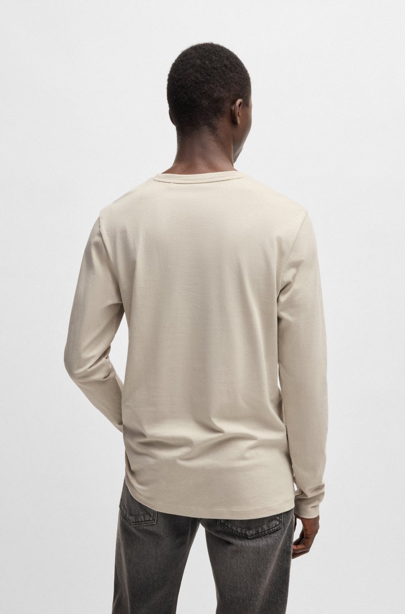 Hugo Boss Camiseta De Manga Larga En Algodón Con Parche De Logo Tejido