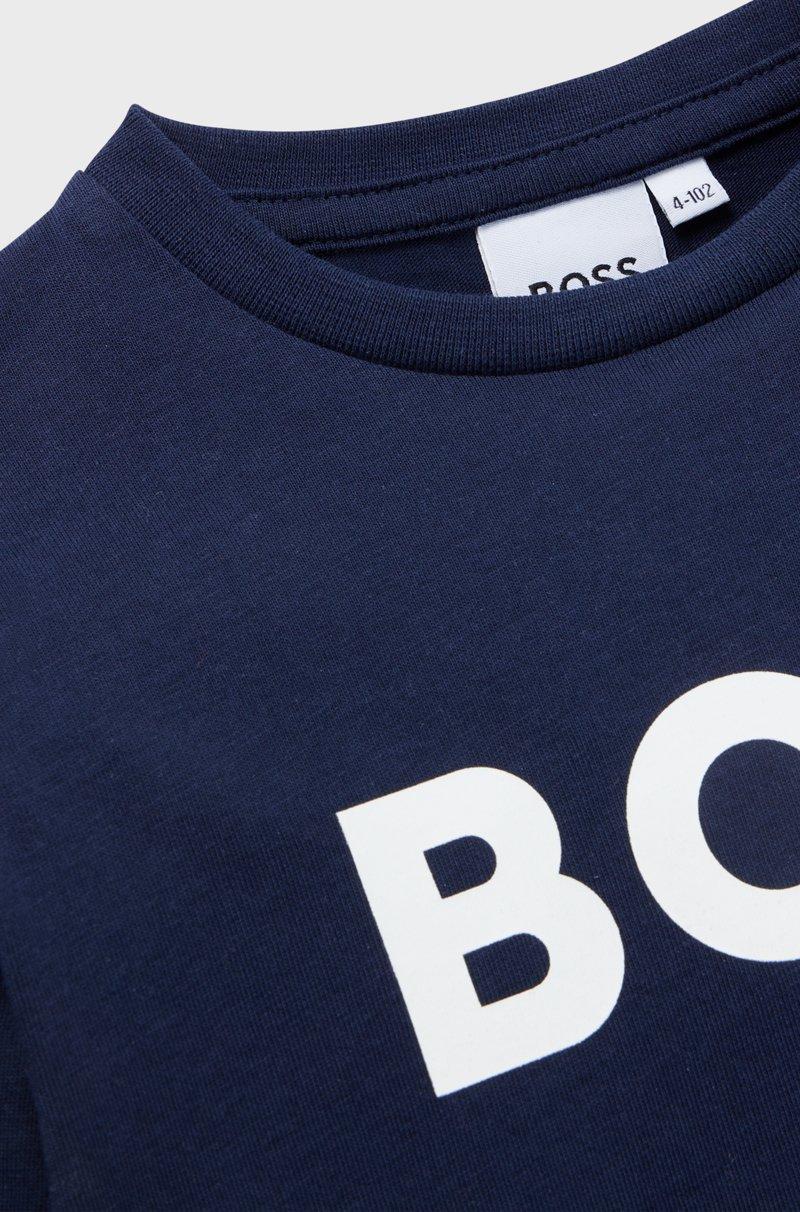 Hugo Boss Camiseta De Manga Larga Para Niños En Algodón Con Logo En Contraste