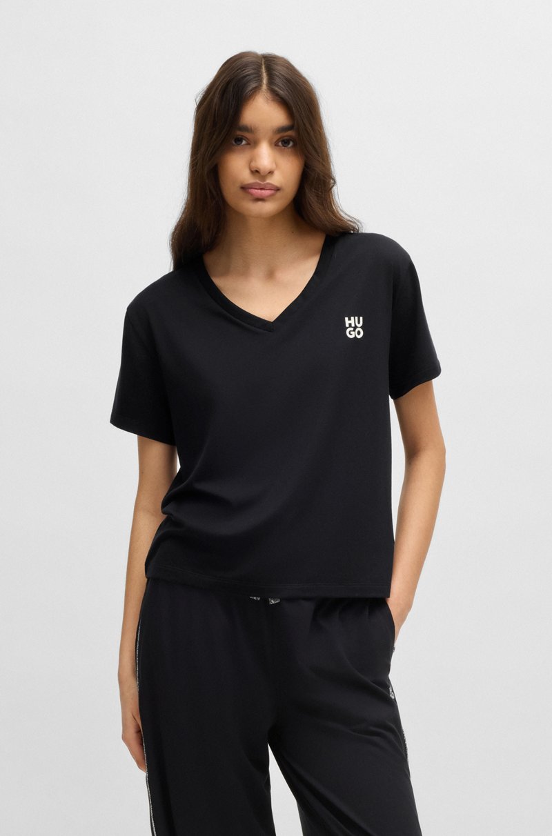 Hugo Boss Camiseta de pijama con cuello en pico y logo apilado