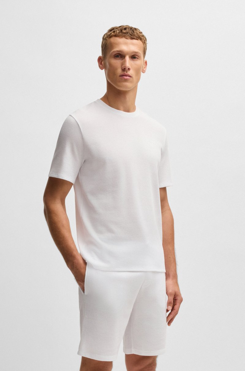 Hugo Boss Camiseta de pijama con estructura de rejilla y logo bordado
