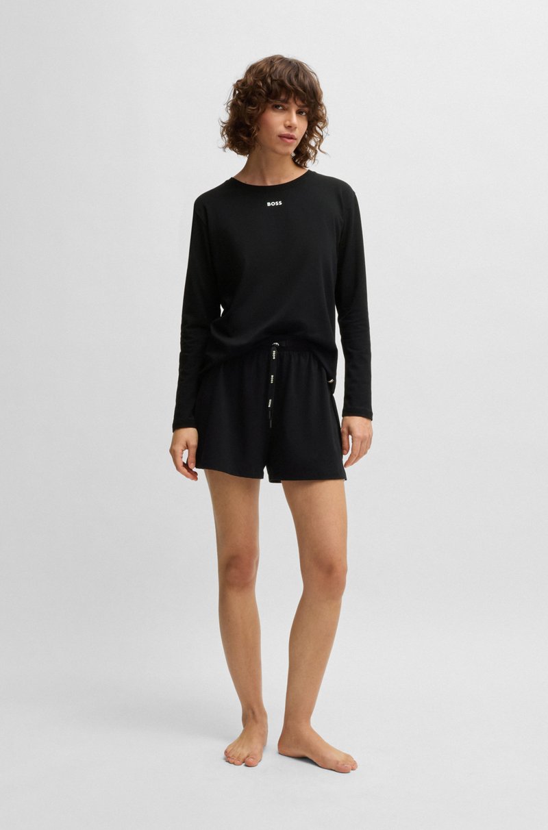 Hugo Boss Camiseta De Pijama De Manga Larga En Algodón Elástico Con Logo Estampado