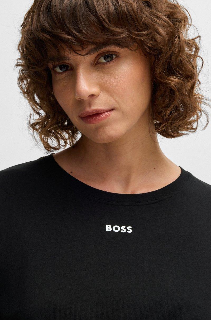 Hugo Boss Camiseta De Pijama De Manga Larga En Algodón Elástico Con Logo Estampado