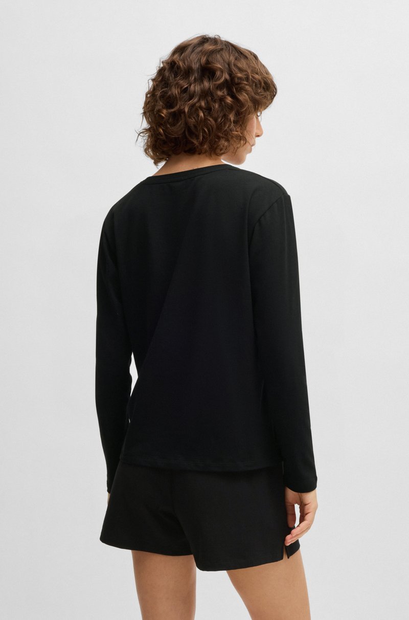 Hugo Boss Camiseta De Pijama De Manga Larga En Algodón Elástico Con Logo Estampado