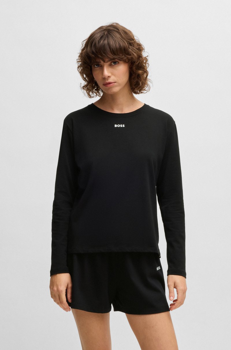Hugo Boss Camiseta de pijama de manga larga en algodón elástico con logo estampado