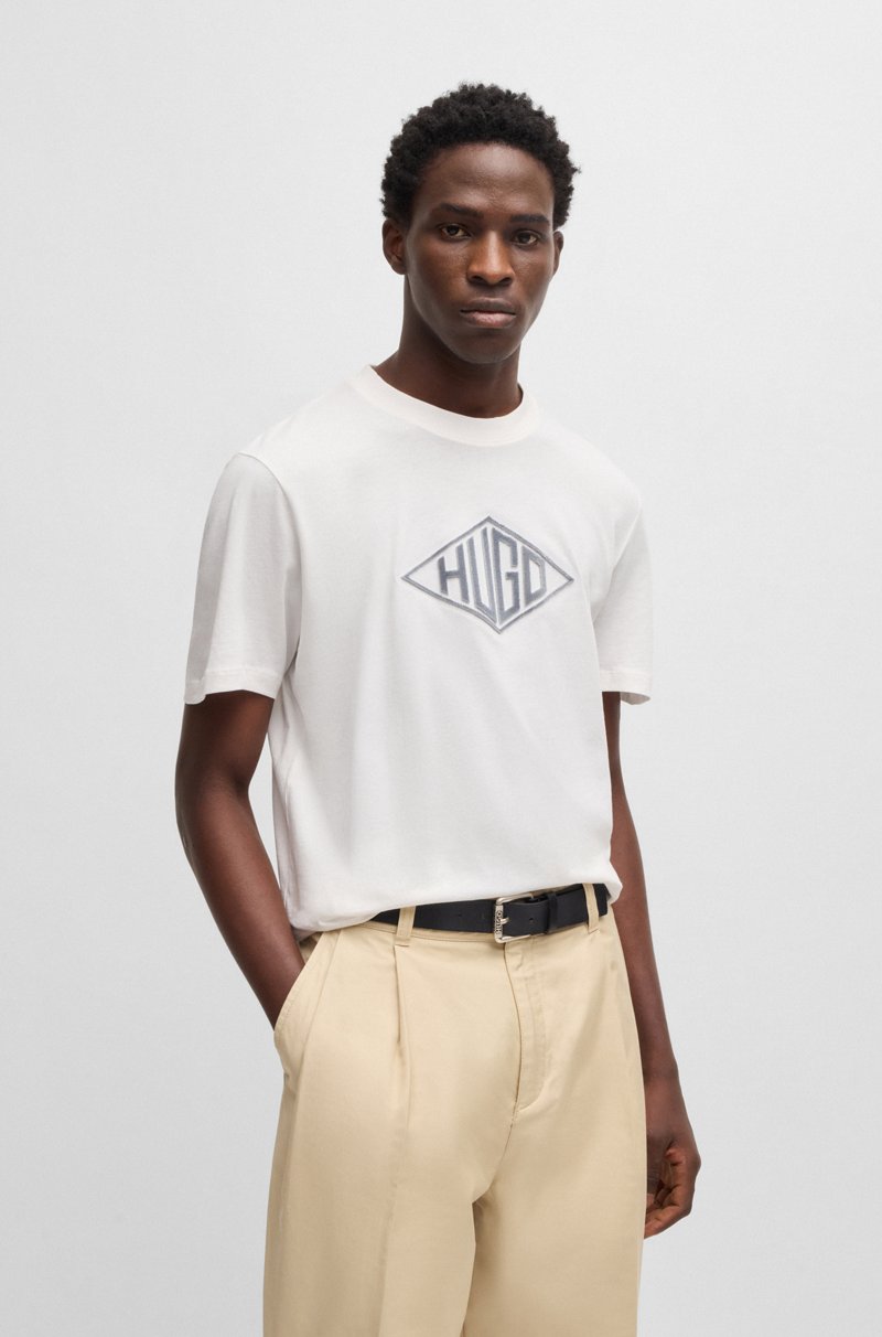 Hugo Boss Camiseta de punto de algodón con bordado de logo geométrico