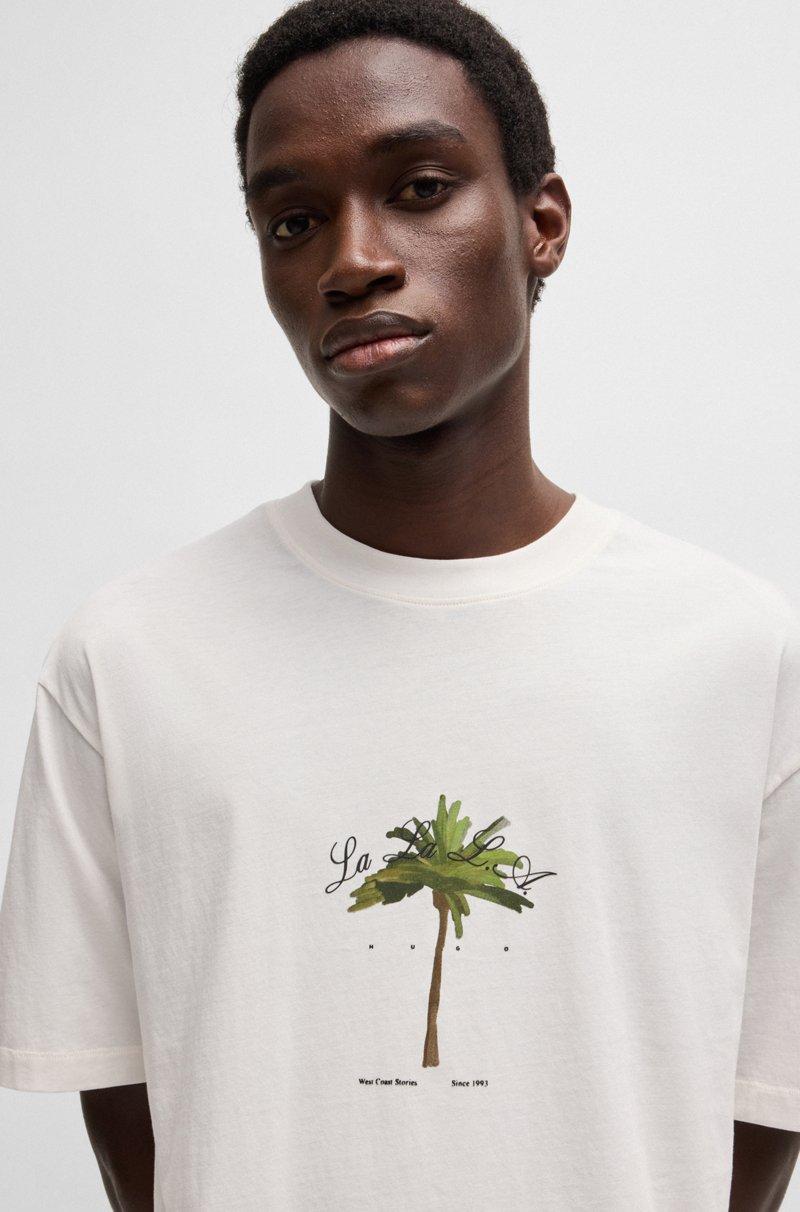 Hugo Boss Camiseta De Punto De Algodón Con Estampado De Palmera