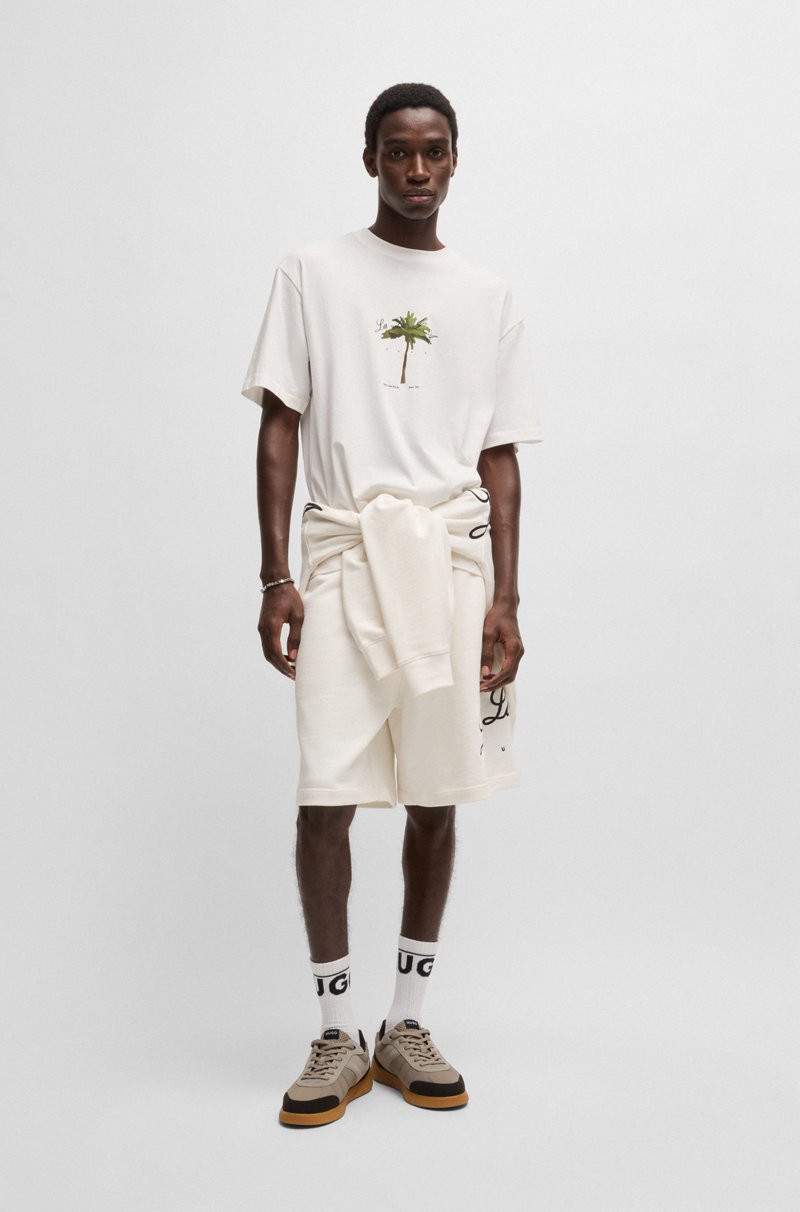 Hugo Boss Camiseta De Punto De Algodón Con Estampado De Palmera