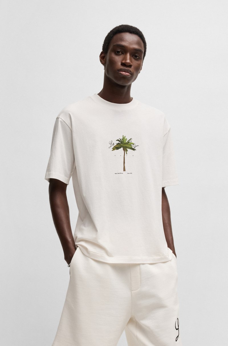Hugo Boss Camiseta de punto de algodón con estampado de palmera