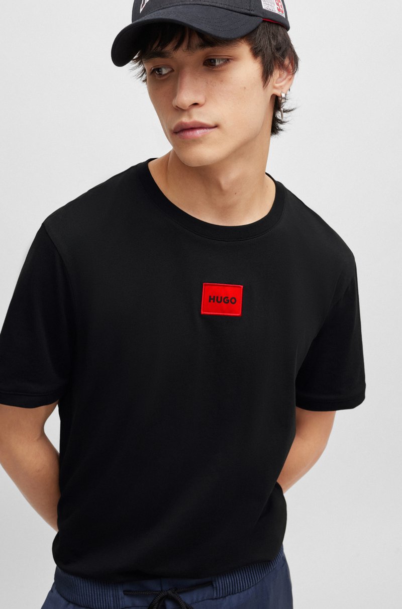 Hugo Boss Camiseta De Punto De Algodón Con Etiqueta Con Logo