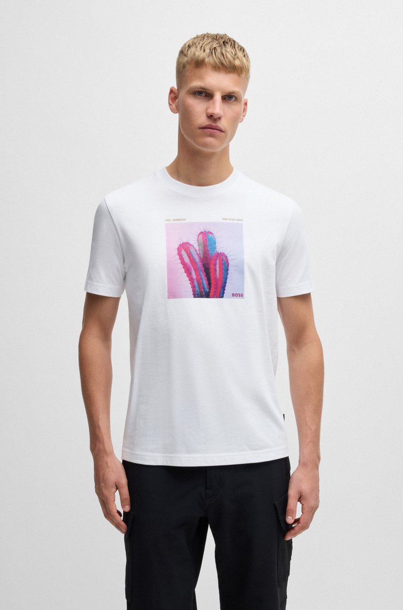 Hugo Boss Camiseta de punto de algodón con gráficos inspirados en los viajes por carretera