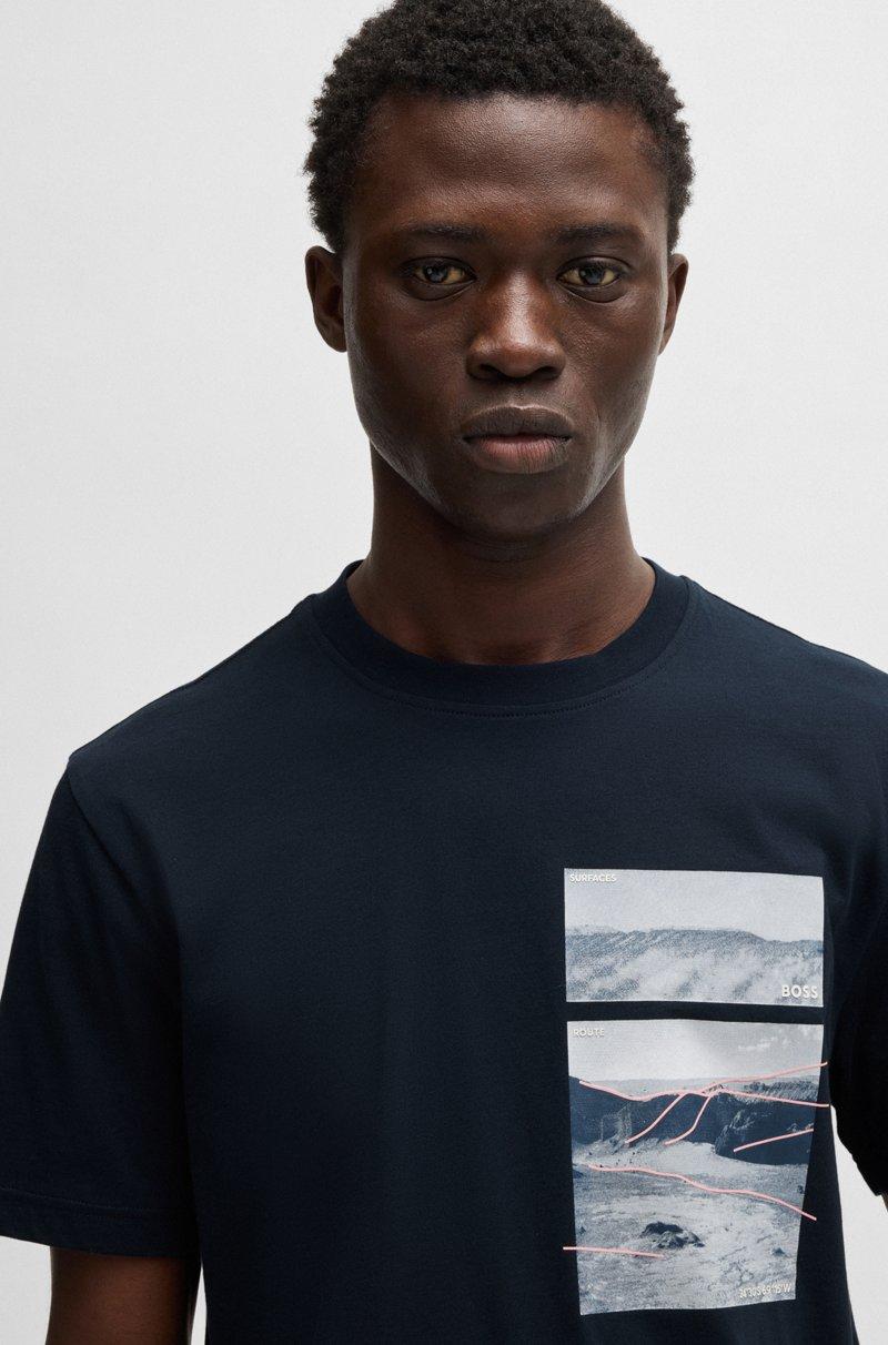 Hugo Boss Camiseta De Punto De Algodón Con Ilustración De Coordenadas