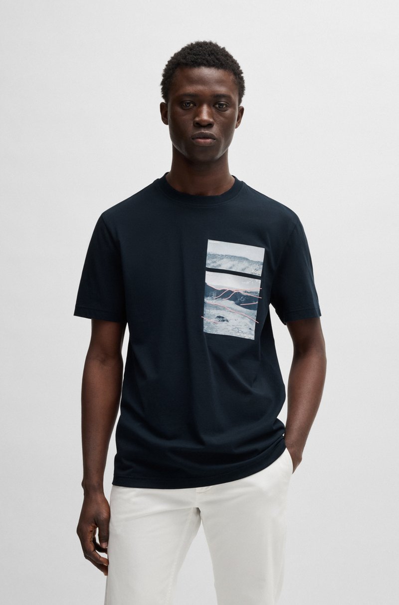 Hugo Boss Camiseta de punto de algodón con ilustración de coordenadas