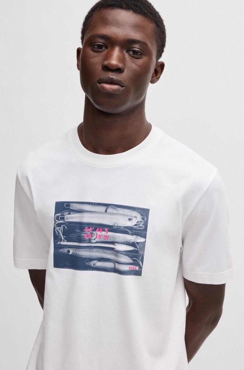 Hugo Boss Camiseta De Punto De Algodón Con Ilustración De Coordenadas