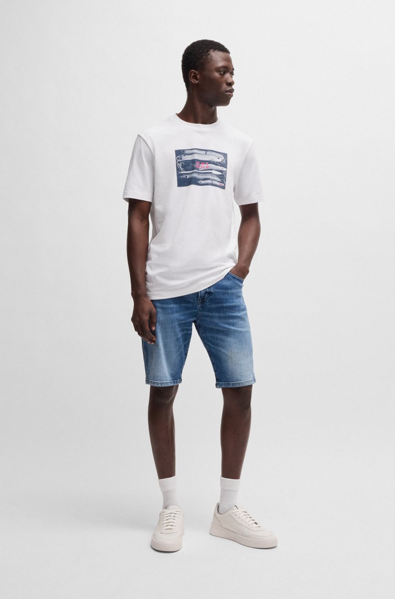 Hugo Boss Camiseta De Punto De Algodón Con Ilustración De Coordenadas