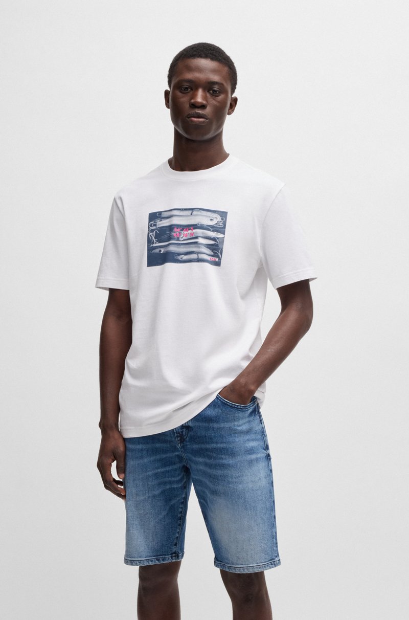 Hugo Boss Camiseta de punto de algodón con ilustración de coordenadas