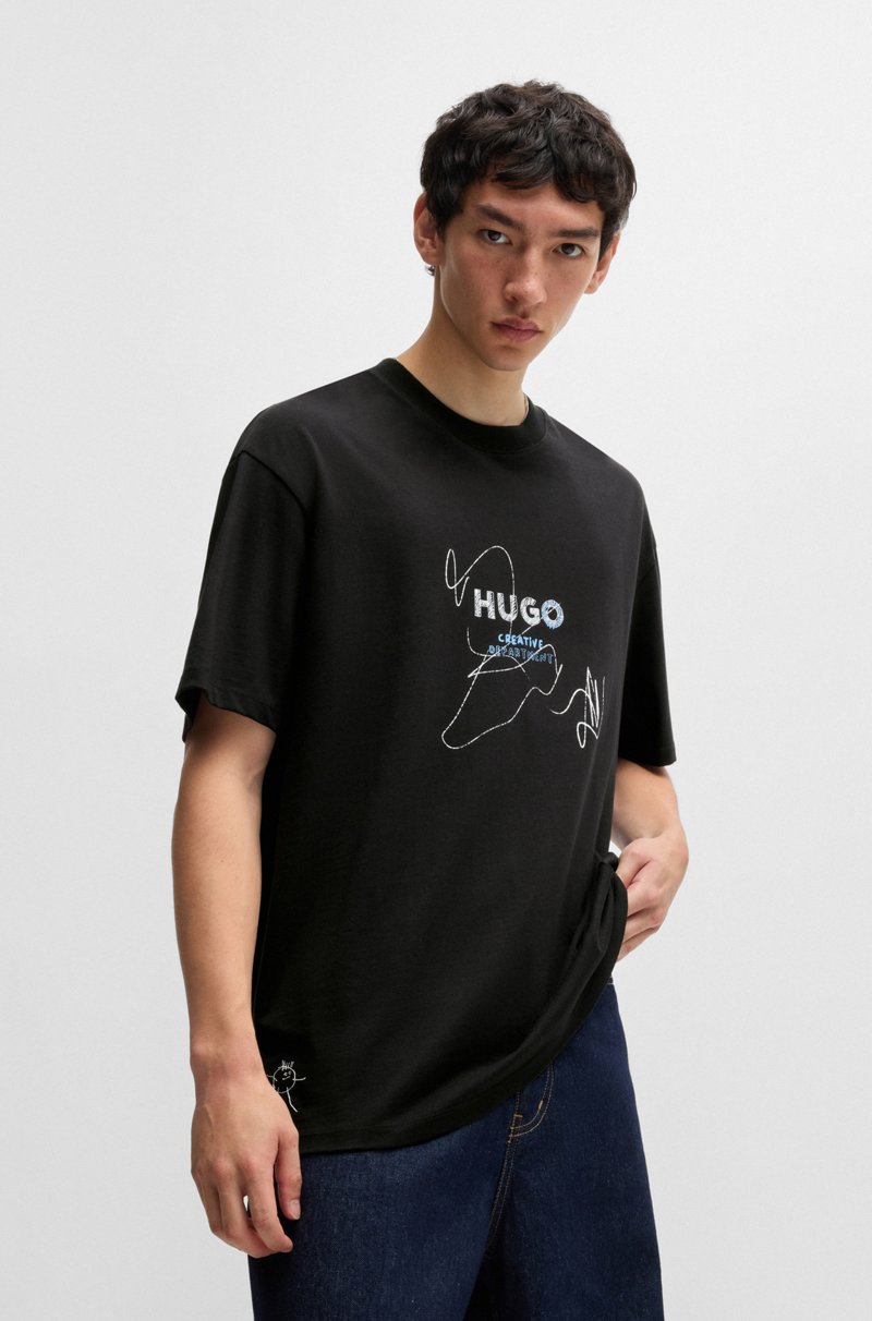 Hugo Boss Camiseta De Punto De Algodón Con Ilustración De Temporada