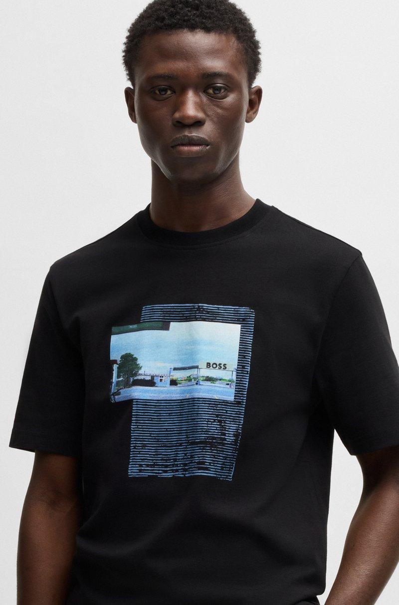 Hugo Boss Camiseta De Punto De Algodón Con Ilustración Fotográfica Estampada