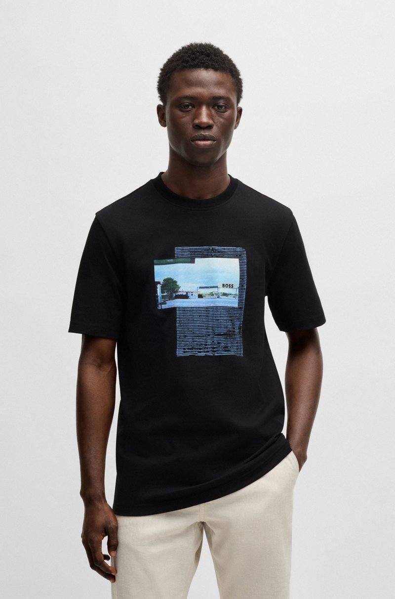 Hugo Boss Camiseta de punto de algodón con ilustración fotográfica estampada