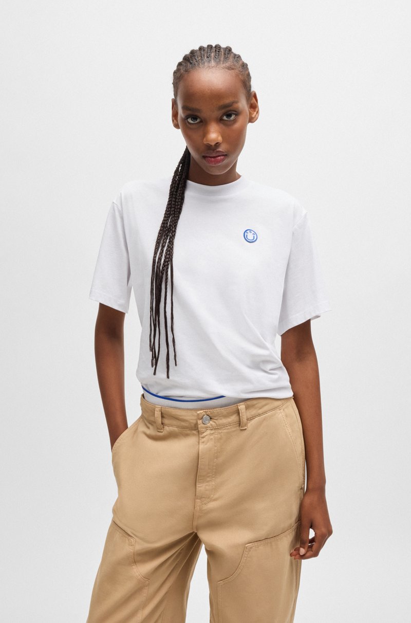 Hugo Boss Camiseta De Punto De Algodón Con Insignia De Logo