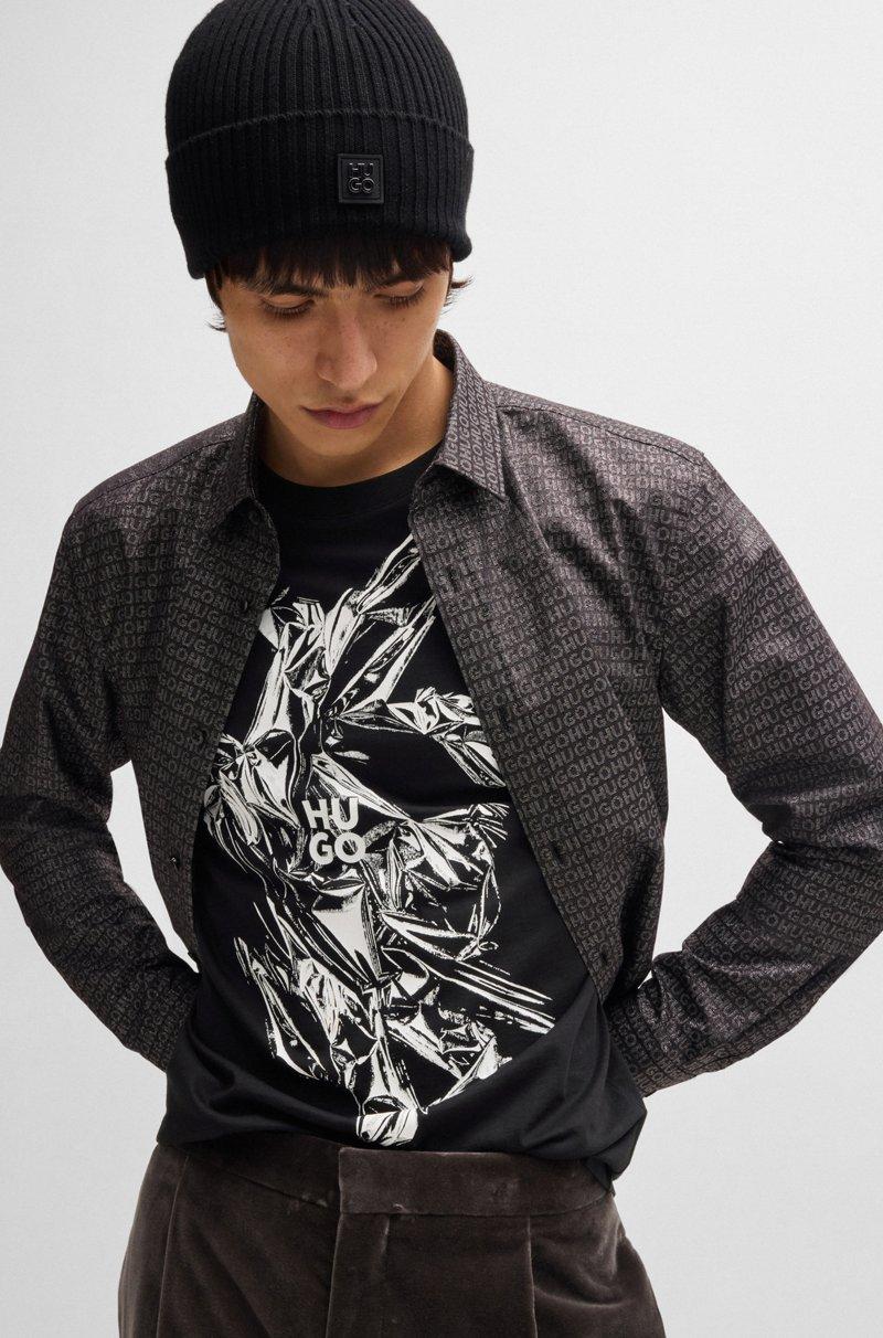 Hugo Boss Camiseta De Punto De Algodón Con Logo Apilado Y Diseño Gráfico Estampado