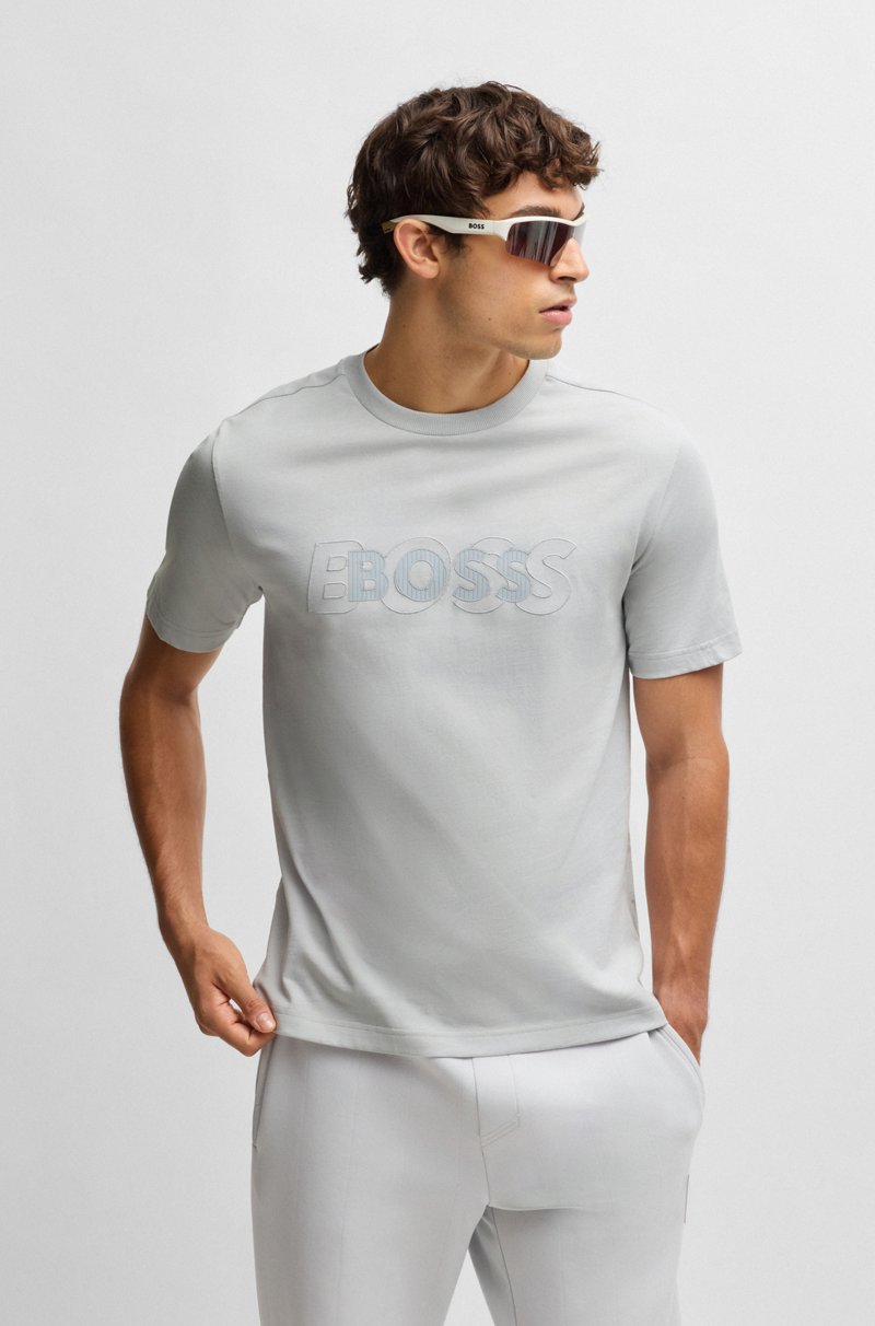 Hugo Boss Camiseta de punto de algodón con logo de diseño doble