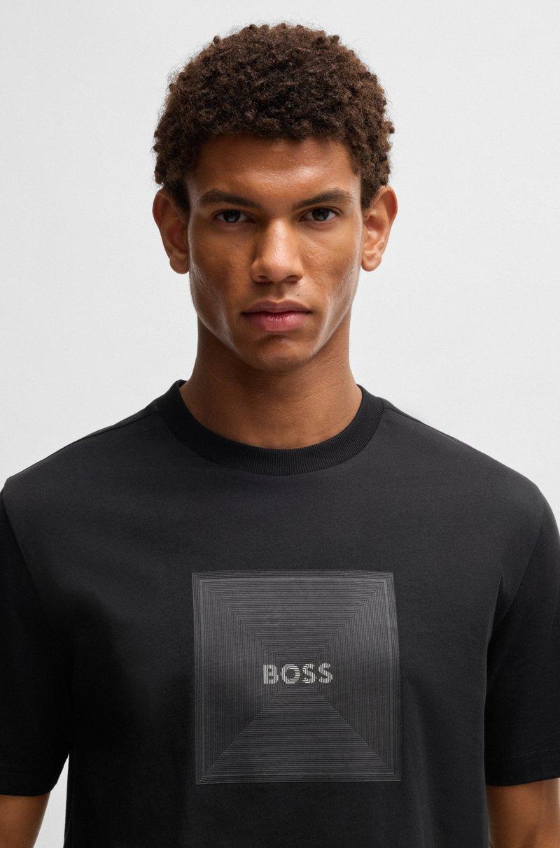 Hugo Boss Camiseta De Punto De Algodón Con Logo De Diseño En Líneas Finas