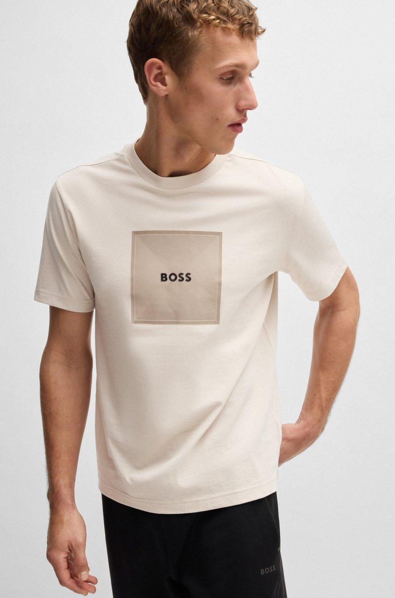 Hugo Boss Camiseta De Punto De Algodón Con Logo De Diseño En Líneas Finas