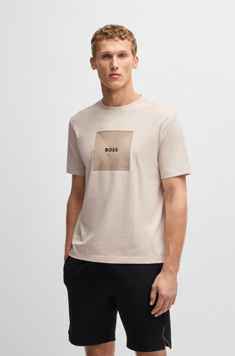 Hugo Boss Camiseta De Punto De Algodón Con Logo De Diseño En Líneas Finas