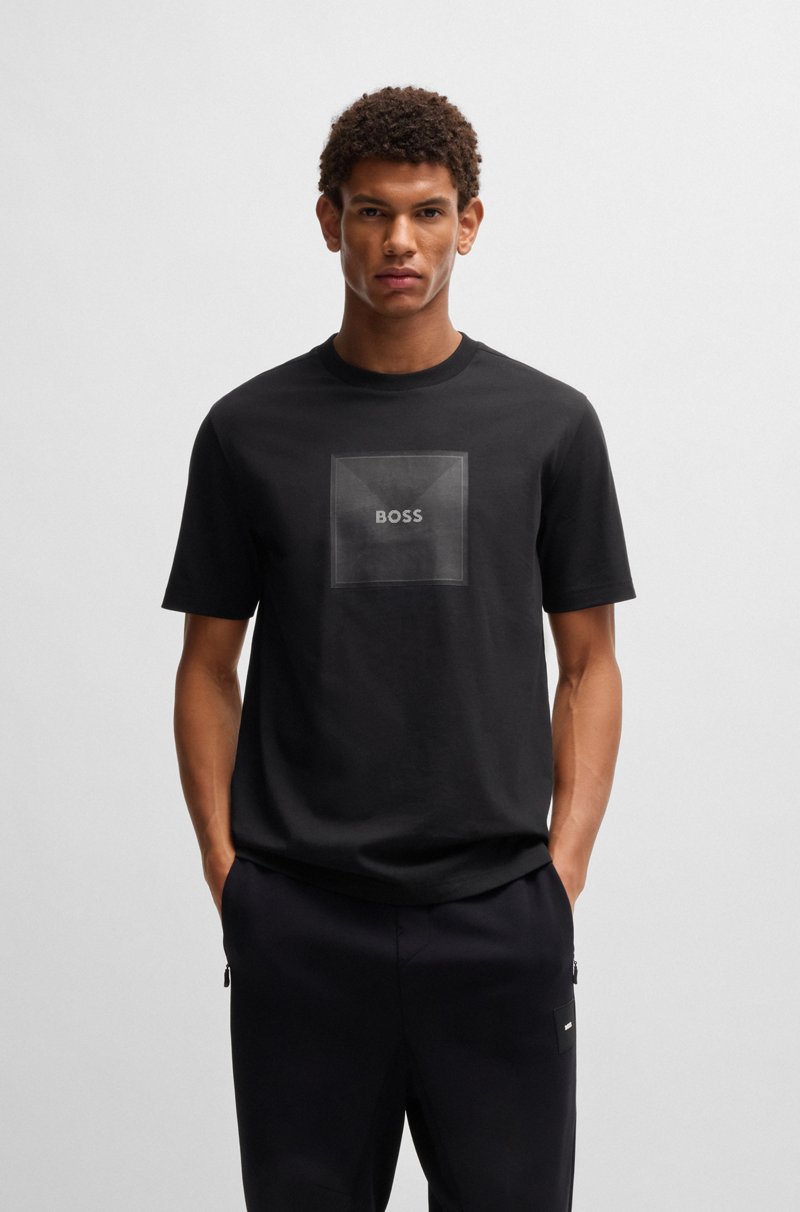 Hugo Boss Camiseta de punto de algodón con logo de diseño en líneas finas