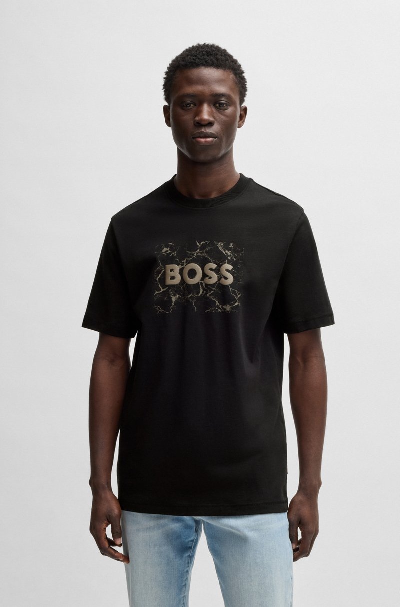 Hugo Boss Camiseta de punto de algodón con logo de diseño