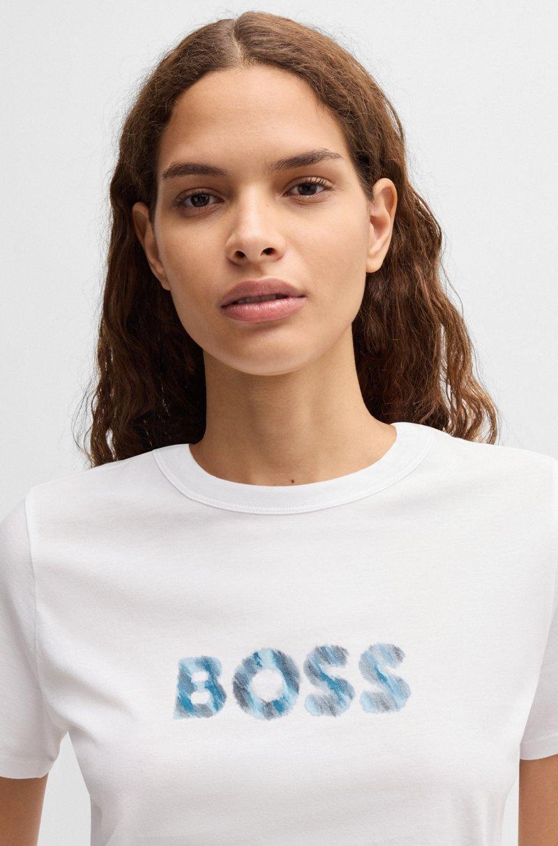 Hugo Boss Camiseta De Punto De Algodón Con Logo De Temporada