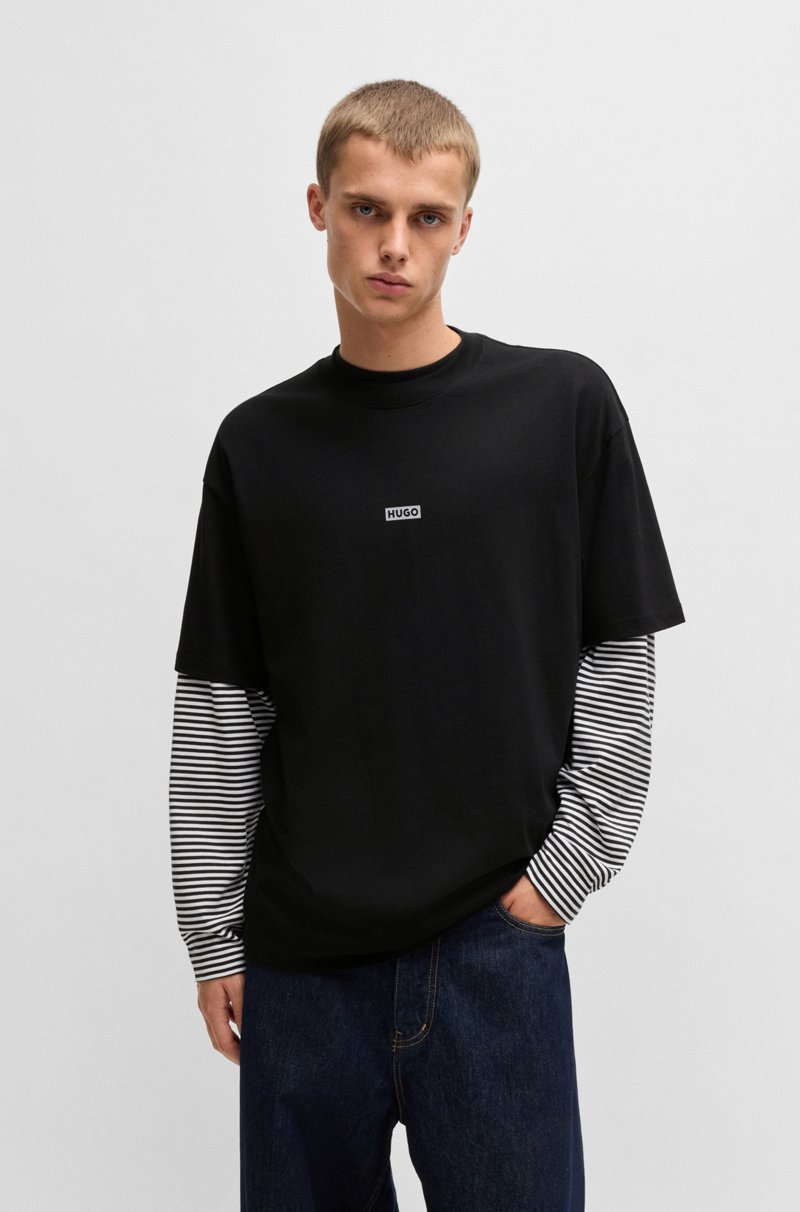 Hugo Boss Camiseta De Punto De Algodón Con Logo Del Tema De La Nueva Temporada