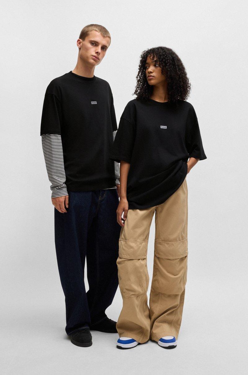 Hugo Boss Camiseta de punto de algodón con logo del tema de la nueva temporada