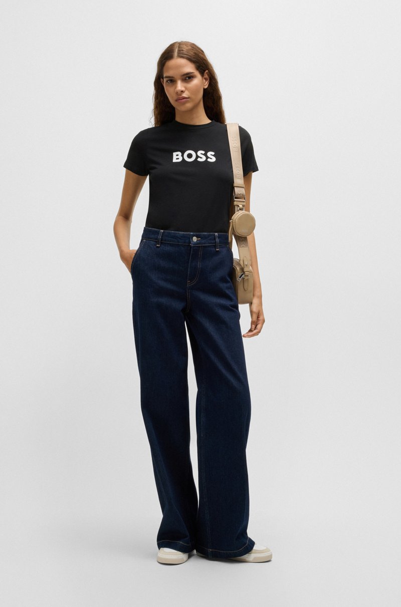 Hugo Boss Camiseta De Punto De Algodón Con Logo En Contraste