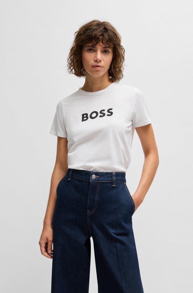 Hugo Boss Camiseta De Punto De Algodón Con Logo En Contraste