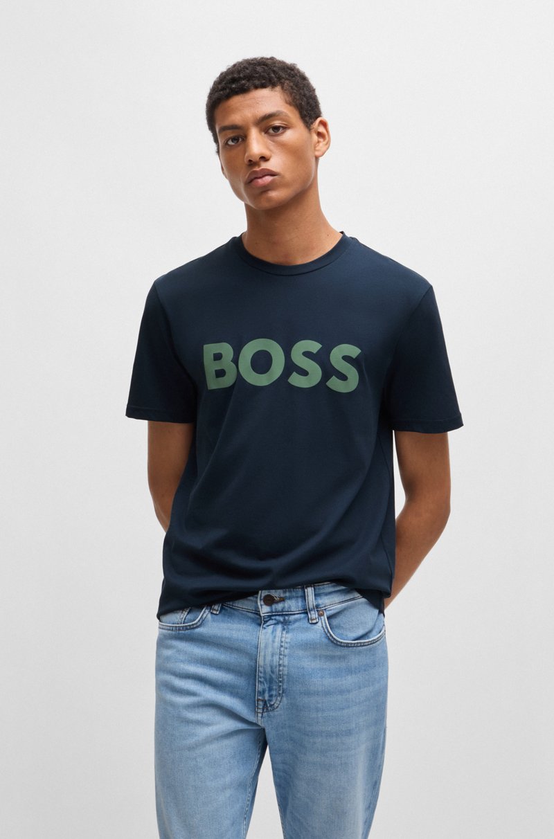 Hugo Boss Camiseta de punto de algodón con logo estampado de goma
